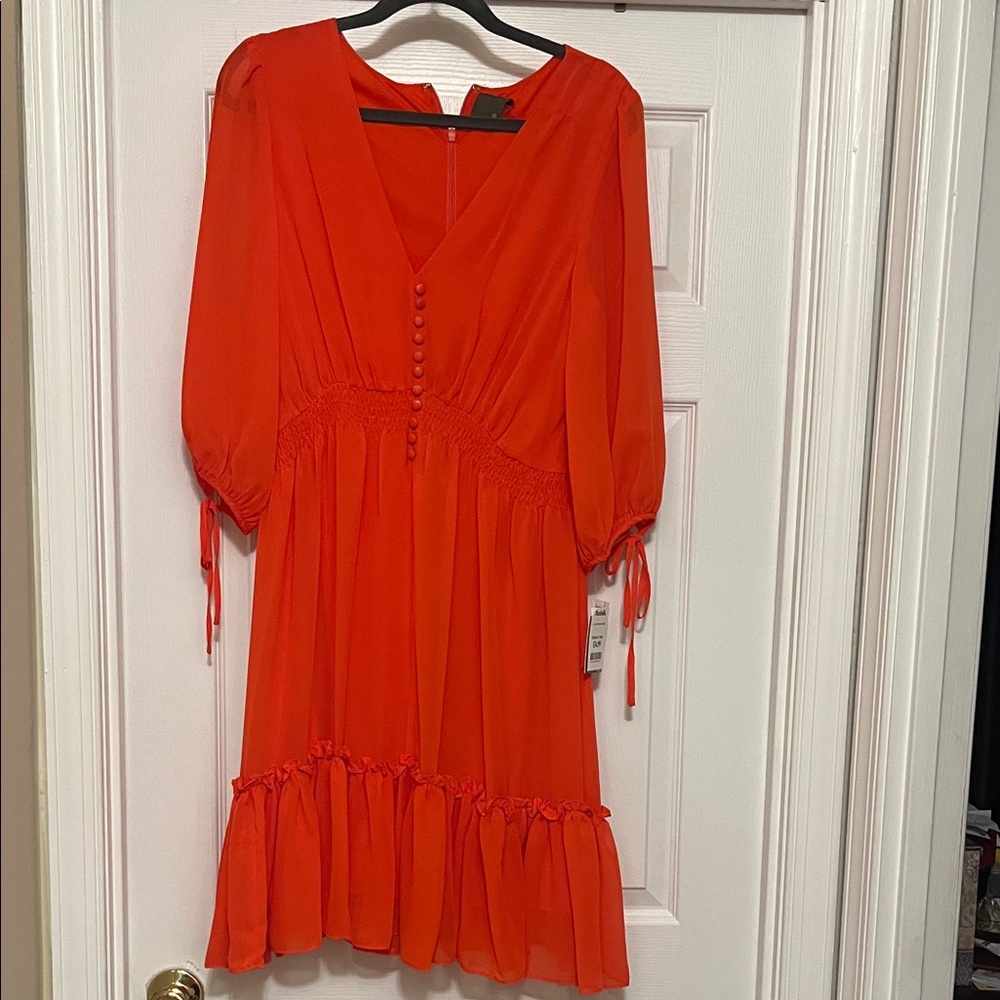 Elegant Orange V-Neck Dress